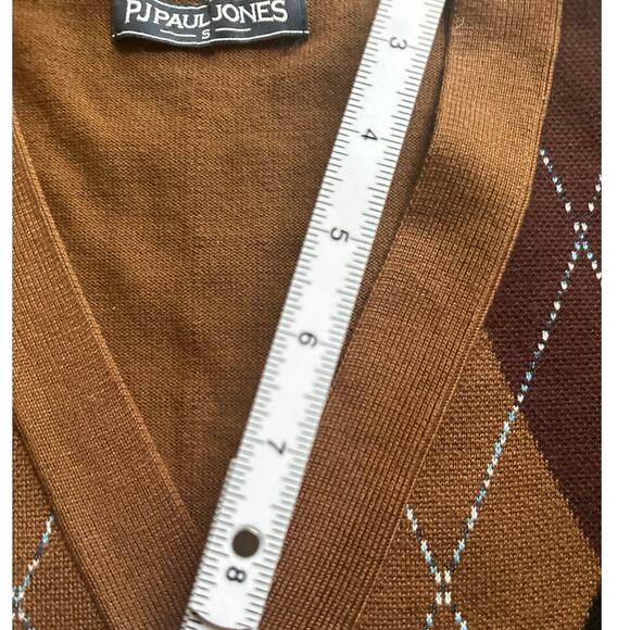 PJ Jones SmallArgyle Brown Black Botton Down V Neck Grandpa Preppy Sweater Vest - Picture 6 of 7